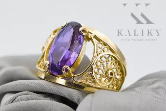 الكساندريت 14 كارت من الذهب الأصفر خاتم حرف يدوية فينتاج vrc057y